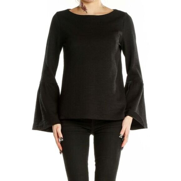 NWOT Ann Taylor Bell Sleeves Textured Blouse‎ Black XL - Picture 1 of 5
